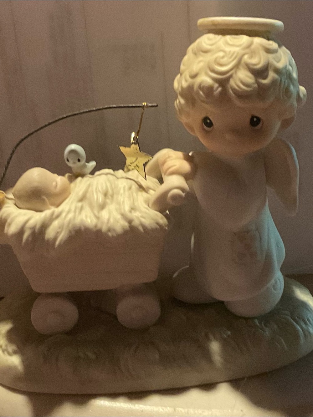 Precious Moments Cream Porcelain Angel with Baby Carriage Figurine